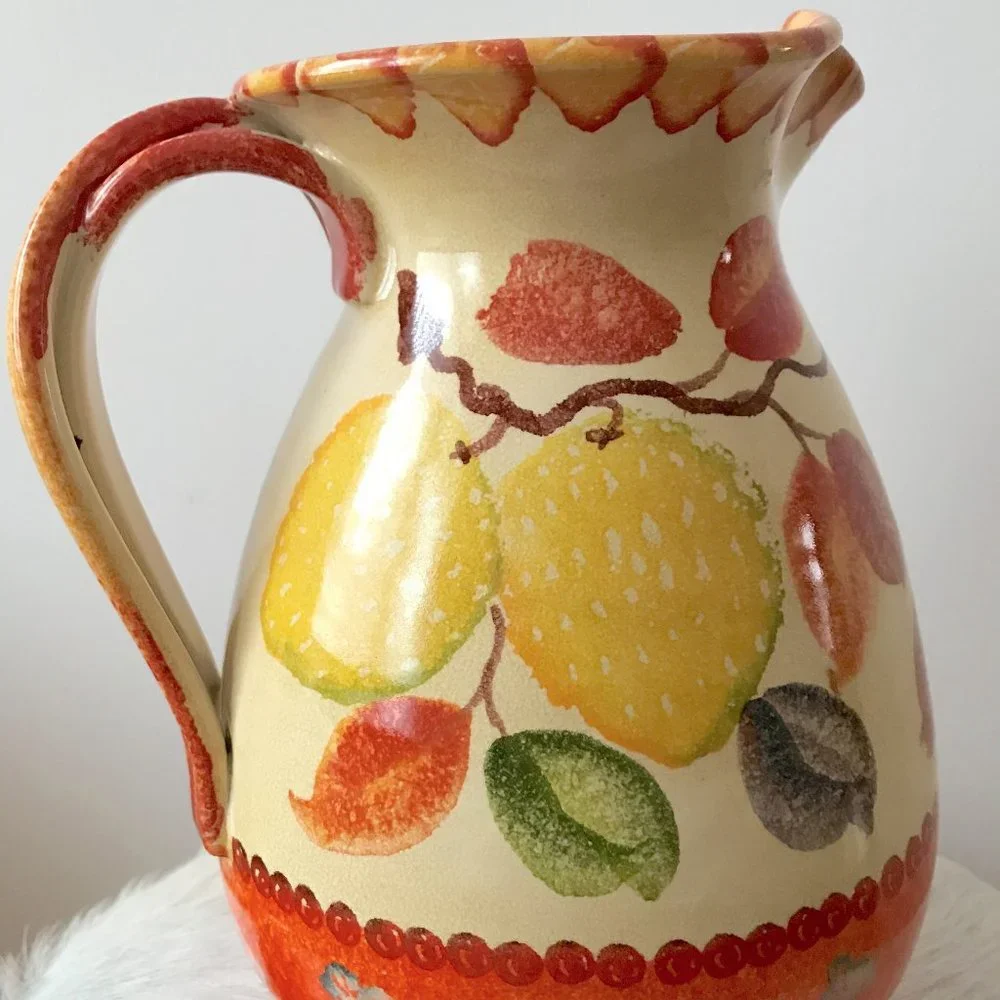 Anthropologie Hand Painted Ceramic Lemon Tree Pitcher Jug Made in Italy